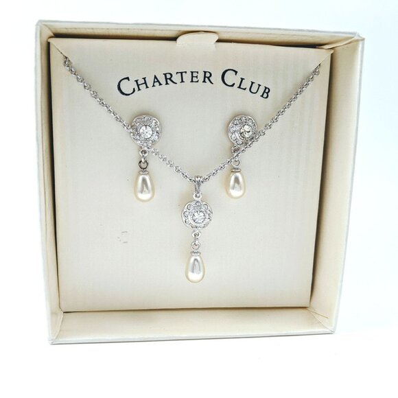 Charter Club Faux Pearl Earrings & Necklace - Picture 1 of 7